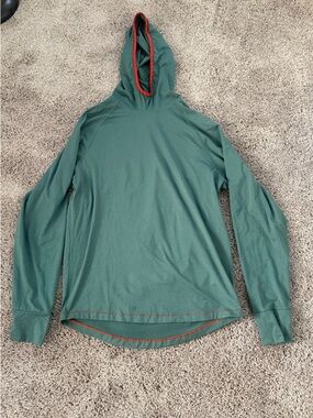 Janji Run for Nepal Teal Green Hooded Pullover with Red Trim Men’s Medium